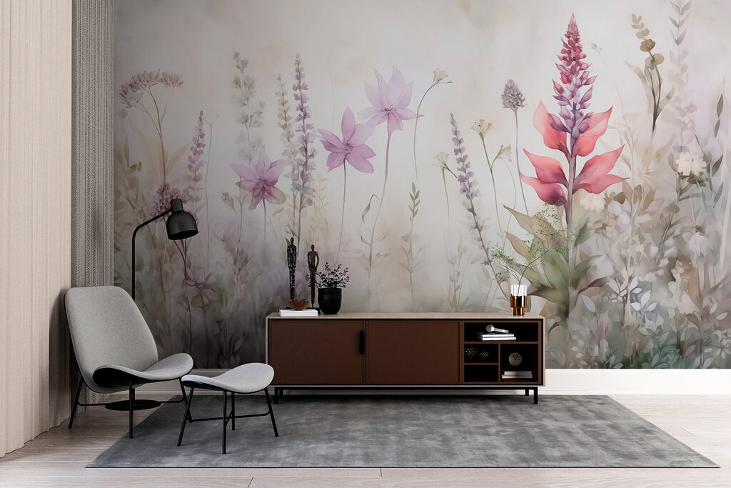 Painting of flowers in a field