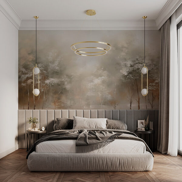 Fotomurales Fotomurales Pintura de árboles en la niebla (SKU: w02928)