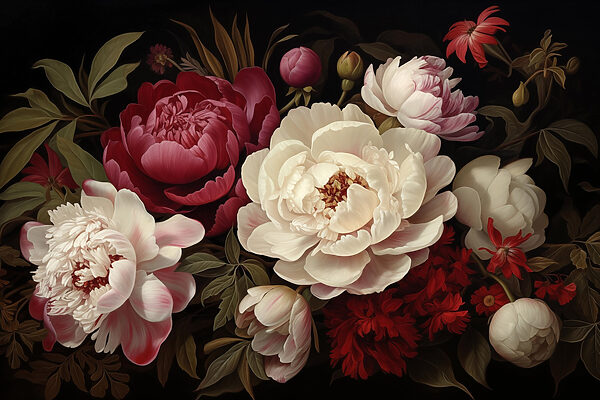 Pintura de flores sobre fondo negro Pintura de flores sobre fondo negro