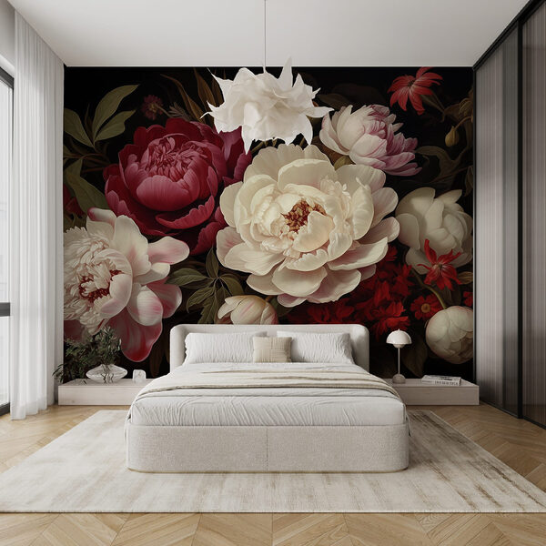 Pintura de flores sobre fondo negro Pintura de flores sobre fondo negro