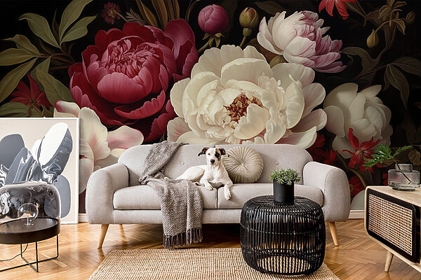 Pintura de flores sobre fondo negro Pintura de flores sobre fondo negro