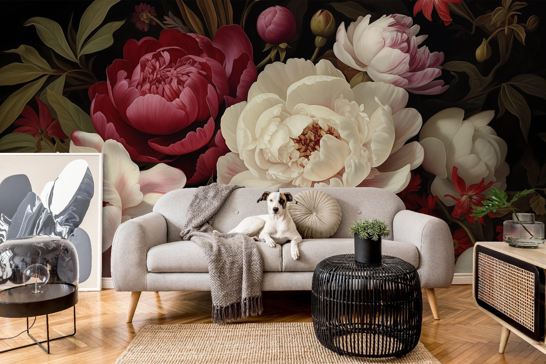 Painting of flowers on a black background Painting of flowers on a black background