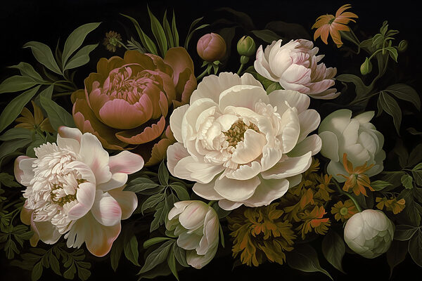 Grupo de flores sobre fondo negro Grupo de flores sobre fondo negro