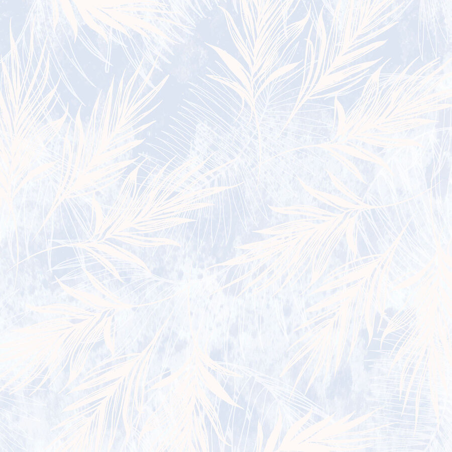 Fondo blanco y azul con hojas blancas