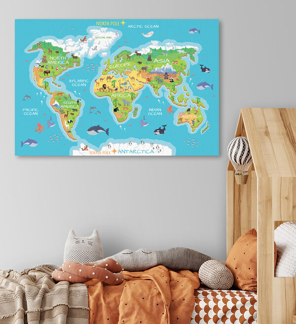 Mapa del mundo con animales Cuadros Mapa del mundo con animales