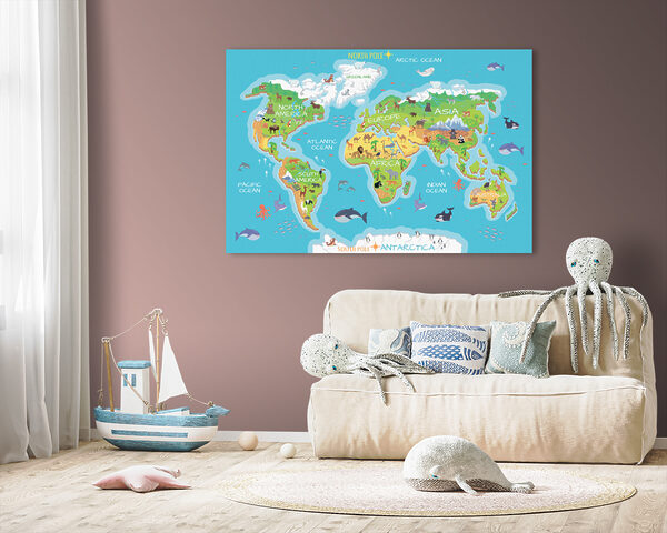 Map of the world with animals