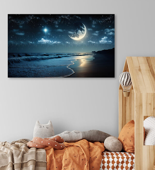 Moon and stars over a beach Moon and stars over a beach