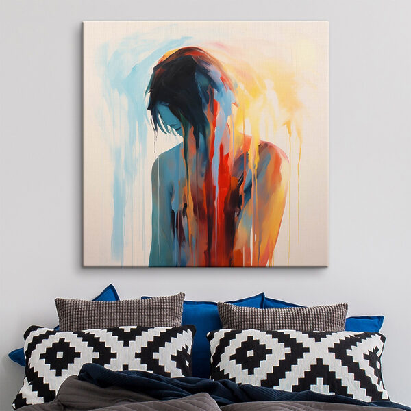 Cuadros Cuadro de una mujer con gotas de pintura de colores que le resbalan por la cara (SKU: s42382) Cuadros Cuadros Cuadro de una mujer con gotas de pintura de colores que le resbalan por la cara (SKU: s42382)