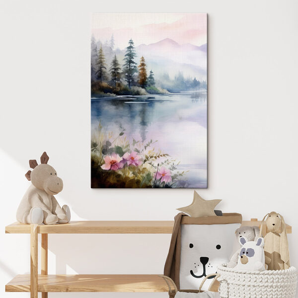 Cuadros Acuarela de un lago con árboles y flores (SKU: s42384) Cuadros Cuadros Acuarela de un lago con árboles y flores (SKU: s42384)