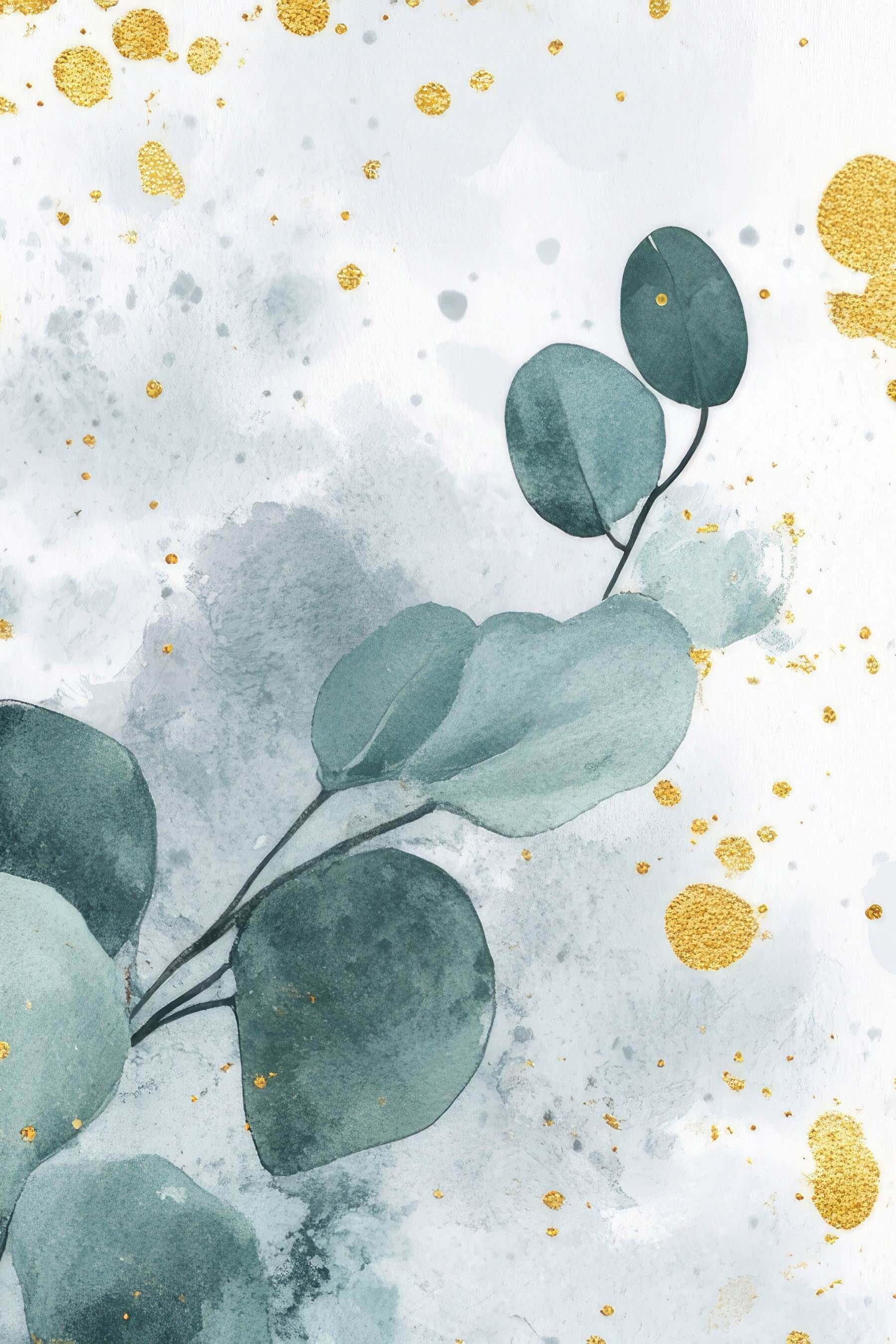 Watercolor painting of a branch with leaves
