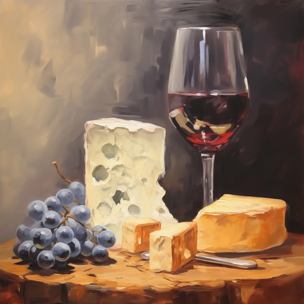 Glass of wine and cheese on a table Glass of wine and cheese on a table