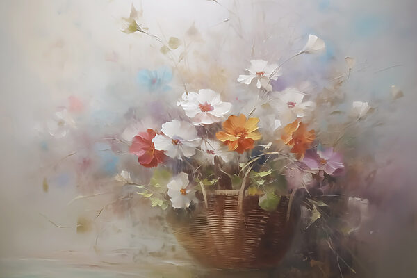 Painting of flowers in a basket Painting of flowers in a basket
