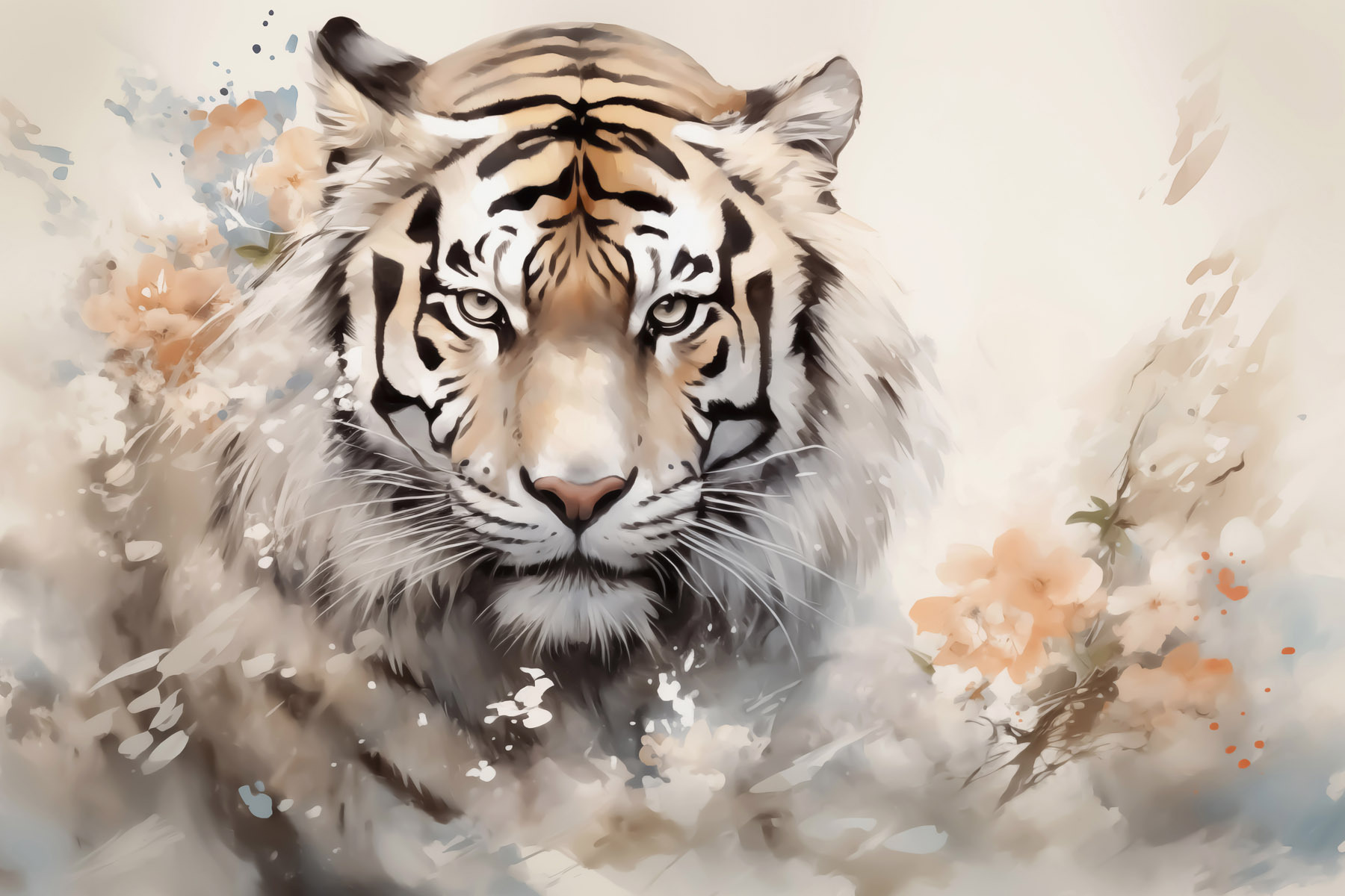 Tiger with flowers in the background Tiger with flowers in the background