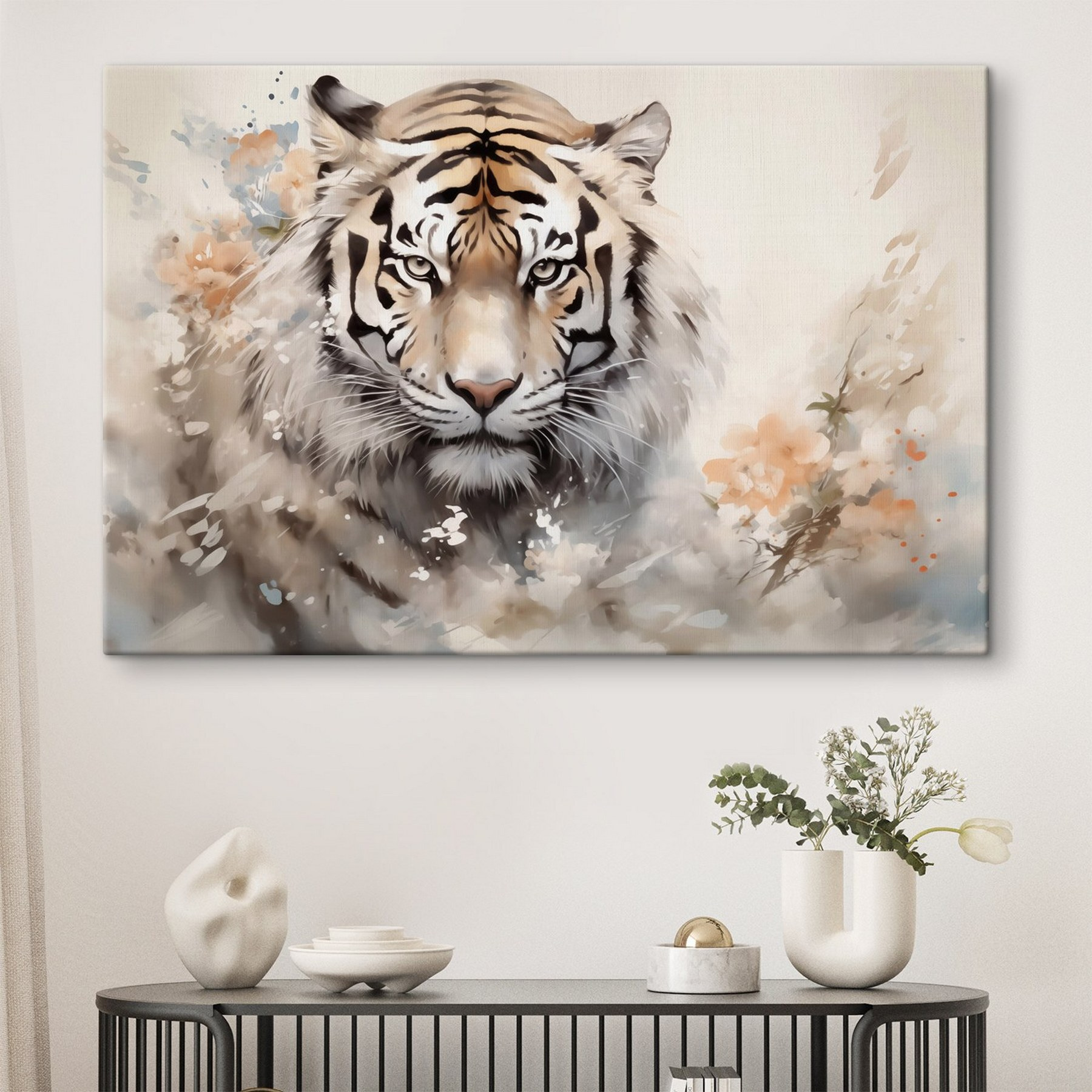 Tiger with flowers in the background Tiger with flowers in the background