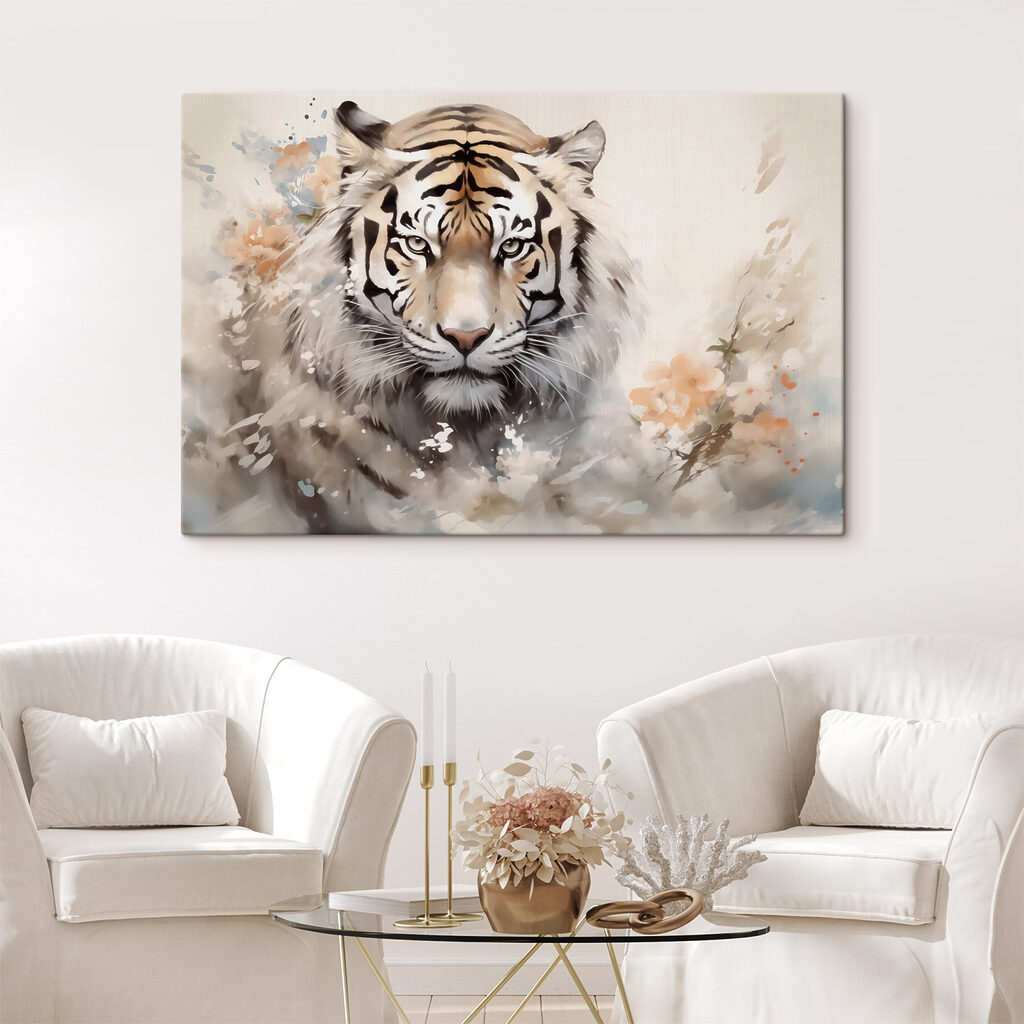 Tiger with flowers in the background Tiger with flowers in the background