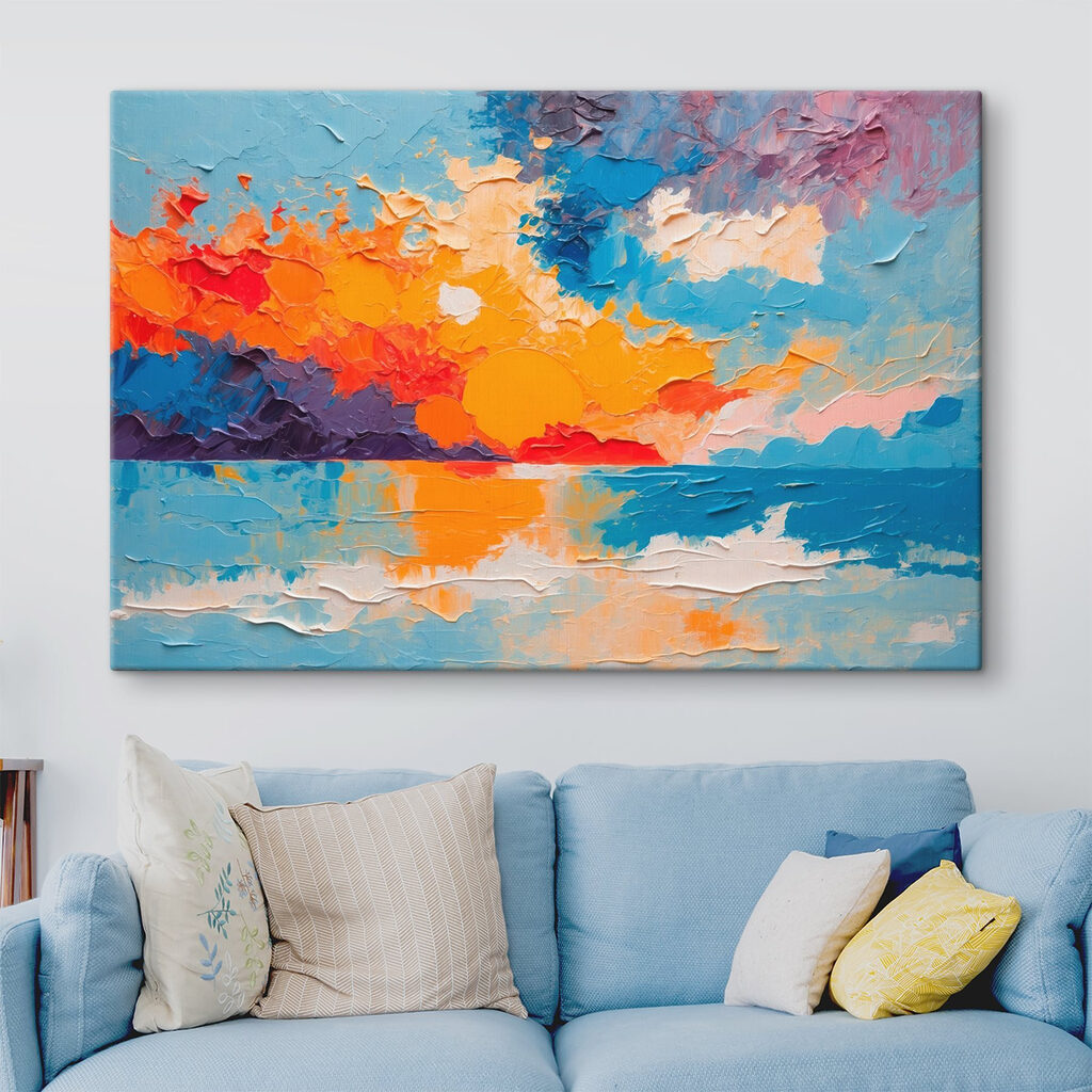 Painting of a sunset over water Painting of a sunset over water
