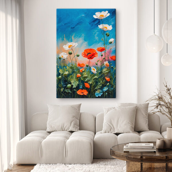 Cuadro de flores sobre fondo azul Cuadros Cuadro de flores sobre fondo azul