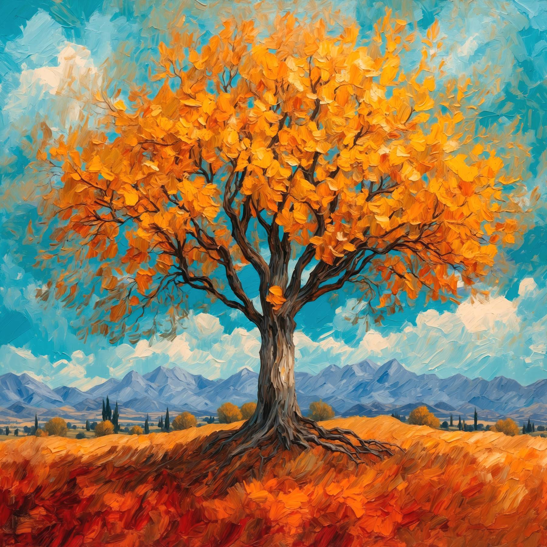 Painting of a tree with yellow leaves Painting of a tree with yellow leaves