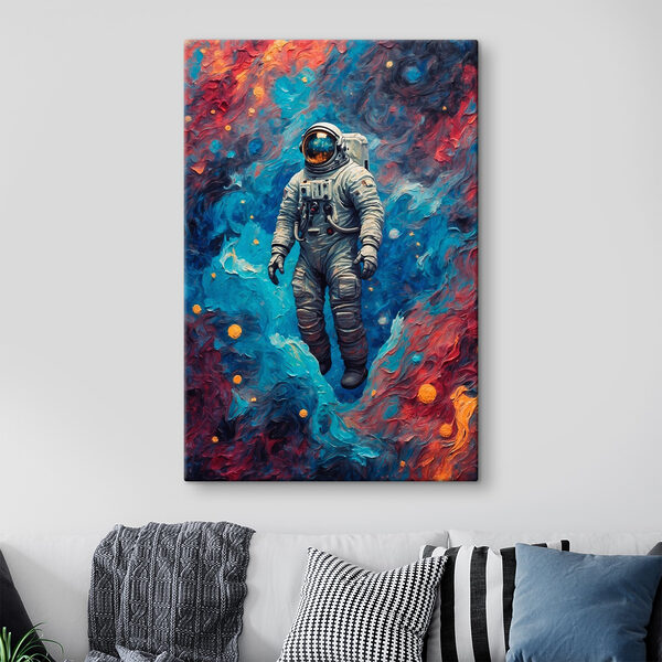 Cuadros Un astronauta en el espacio con un fondo colorido
