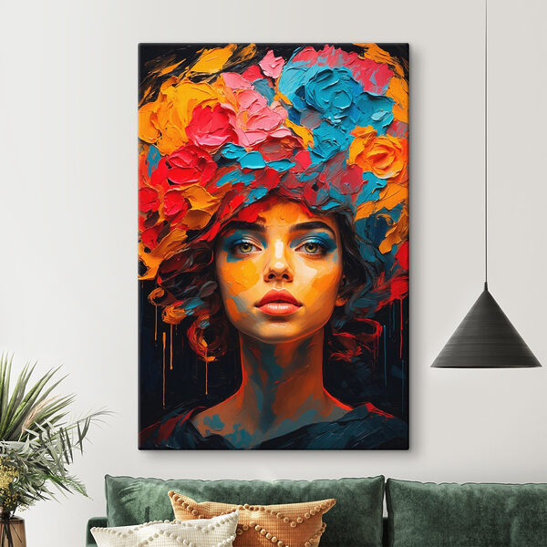 Woman with colorful flowers on her head Woman with colorful flowers on her head