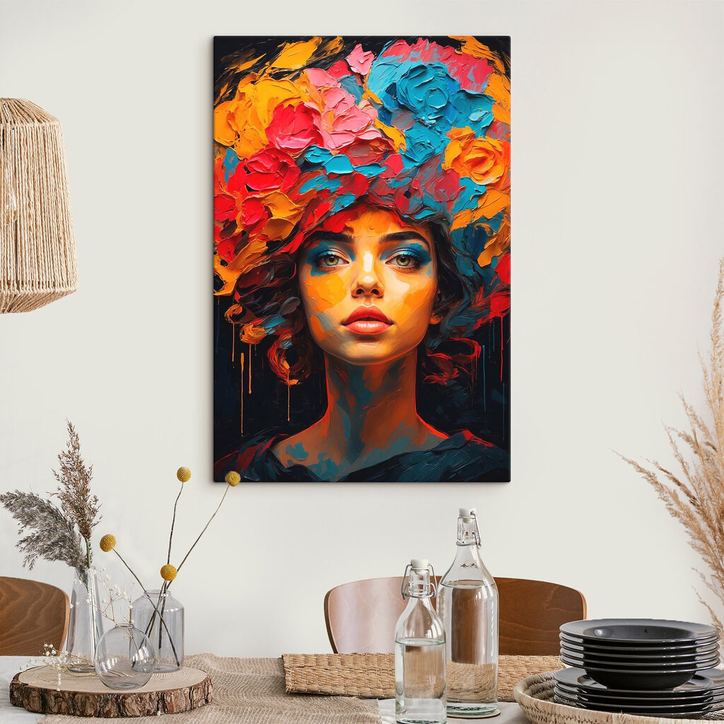 Woman with colorful flowers on her head Woman with colorful flowers on her head