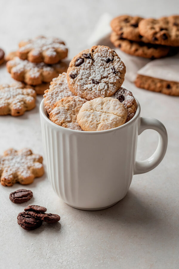 Cup of cookies with powdered sugar Cup of cookies with powdered sugar