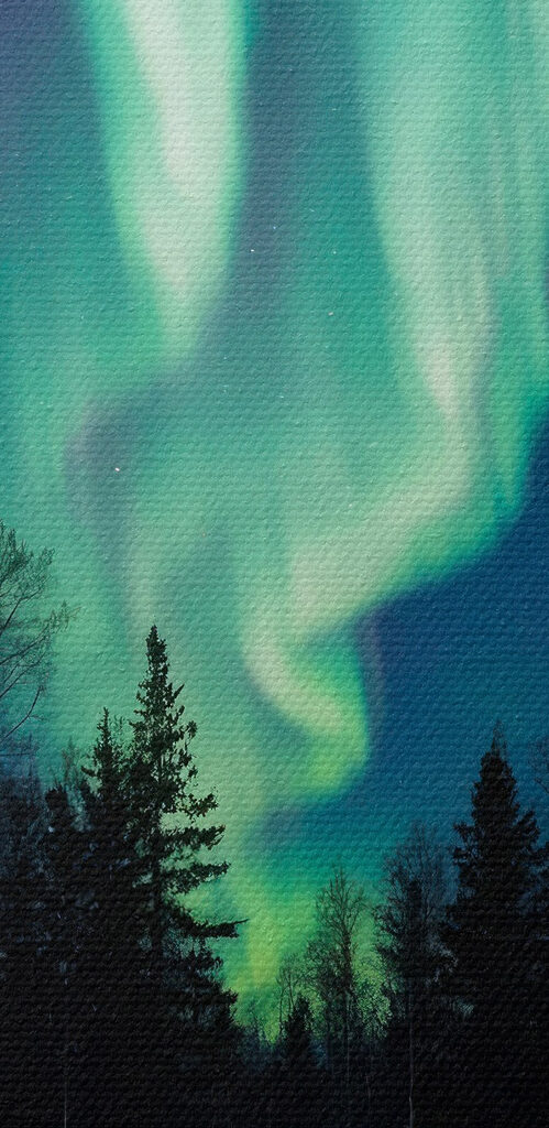 House in the snow with green lights in the sky House in the snow with green lights in the sky