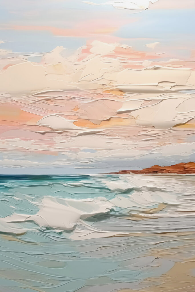 Painting of a beach and ocean Painting of a beach and ocean