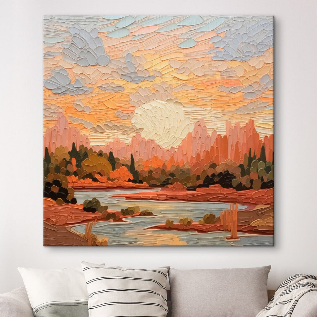 Painting of a river and trees Painting of a river and trees