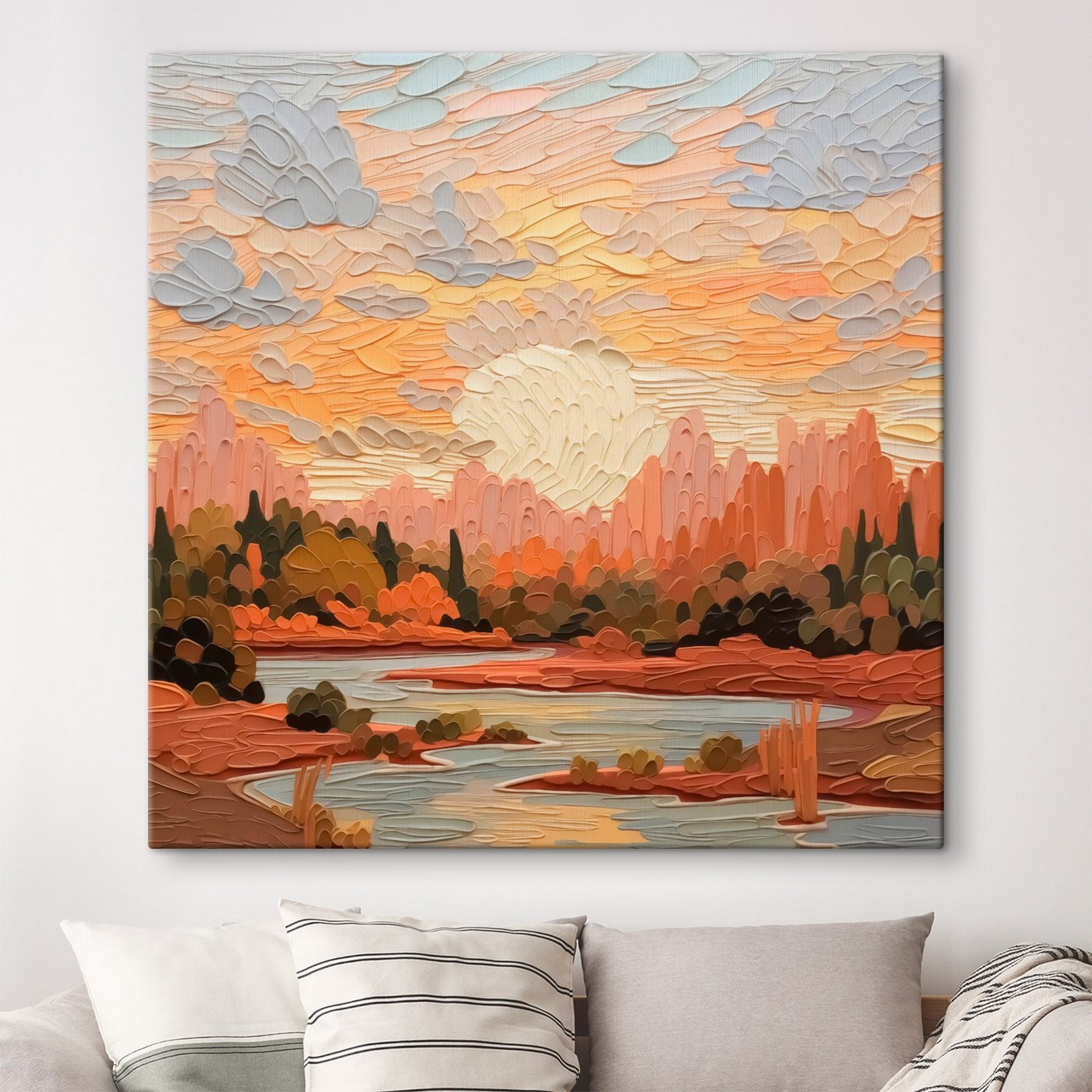 Painting of a river and trees Painting of a river and trees