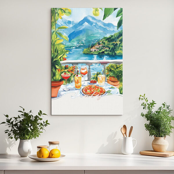 Cuadros Acuarela de una mesa con bebidas y vistas a un lago (SKU: s42434) Cuadros Cuadros Acuarela de una mesa con bebidas y vistas a un lago (SKU: s42434)