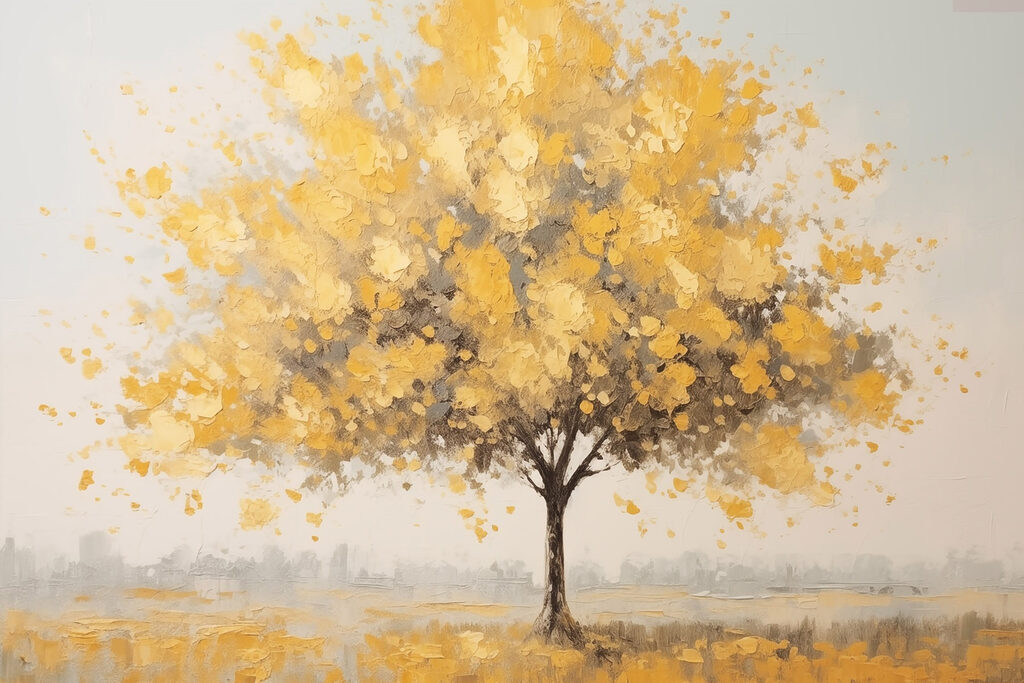 Painting of a tree with yellow leaves Painting of a tree with yellow leaves
