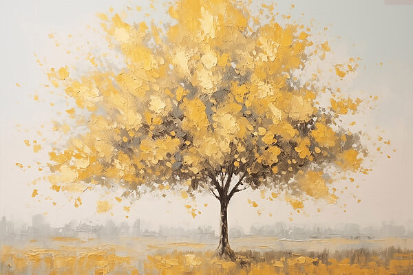Painting of a tree with yellow leaves Painting of a tree with yellow leaves