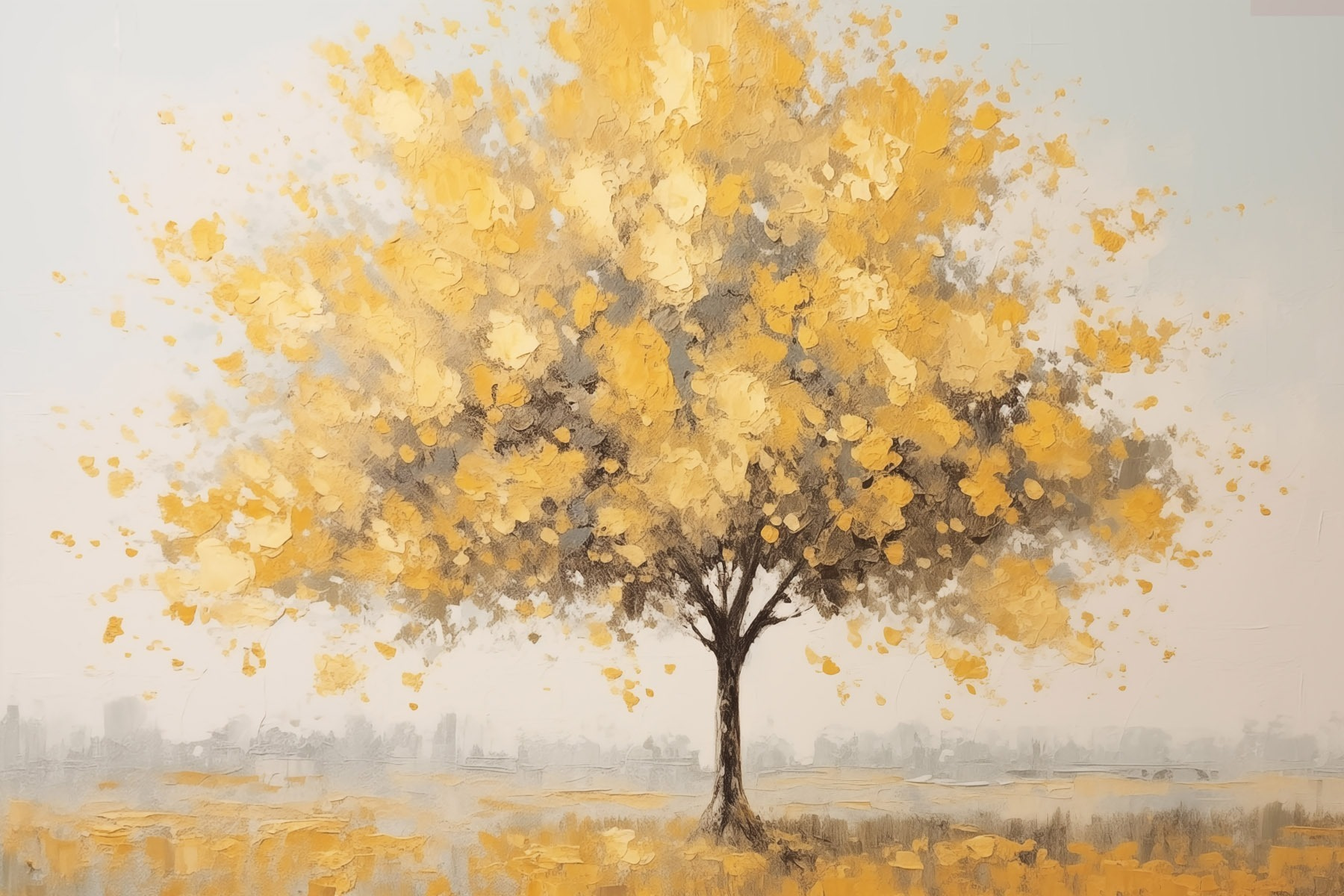 Painting of a tree with yellow leaves Painting of a tree with yellow leaves