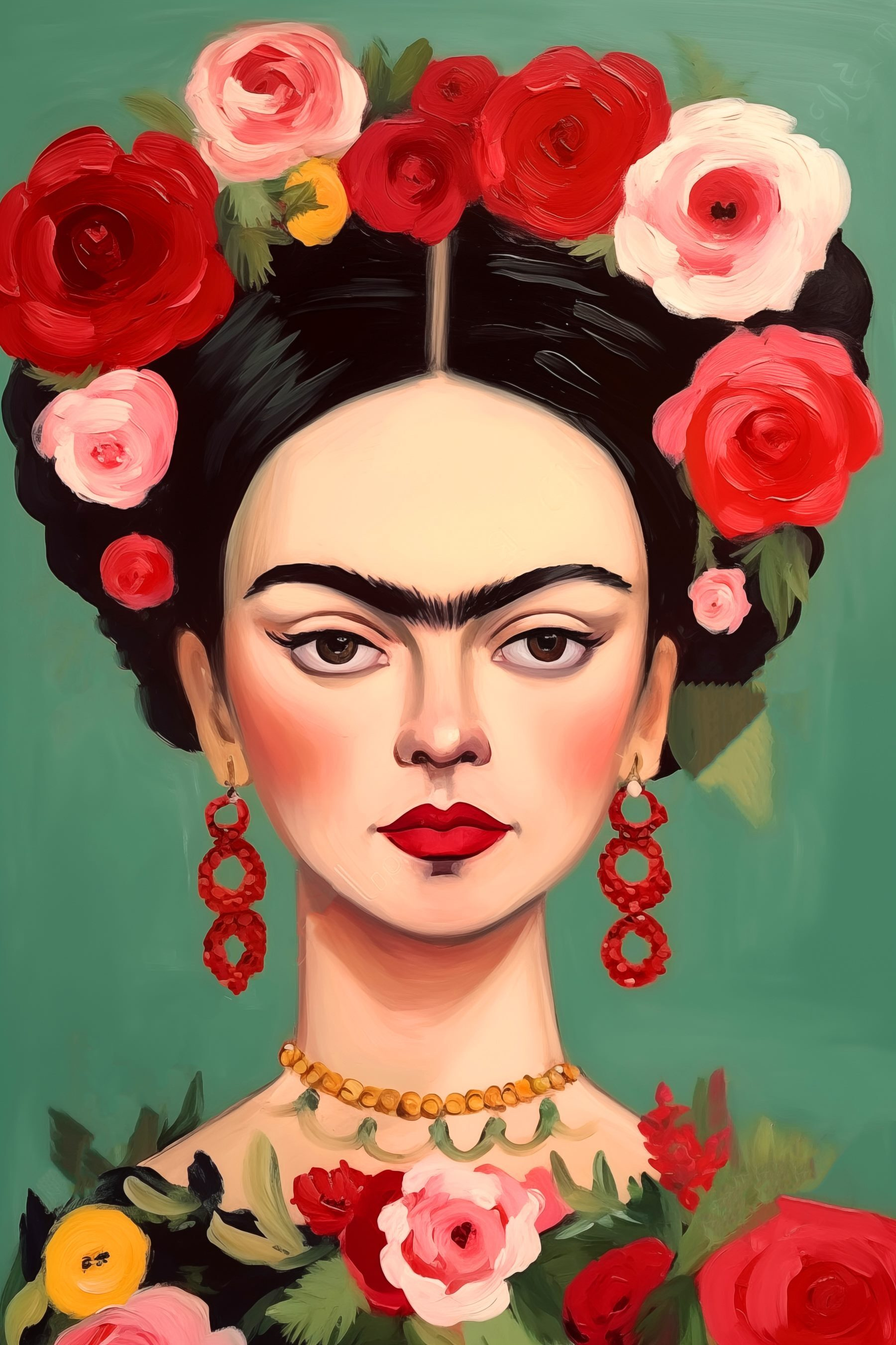 Painting of a woman with flowers in her hair Painting of a woman with flowers in her hair