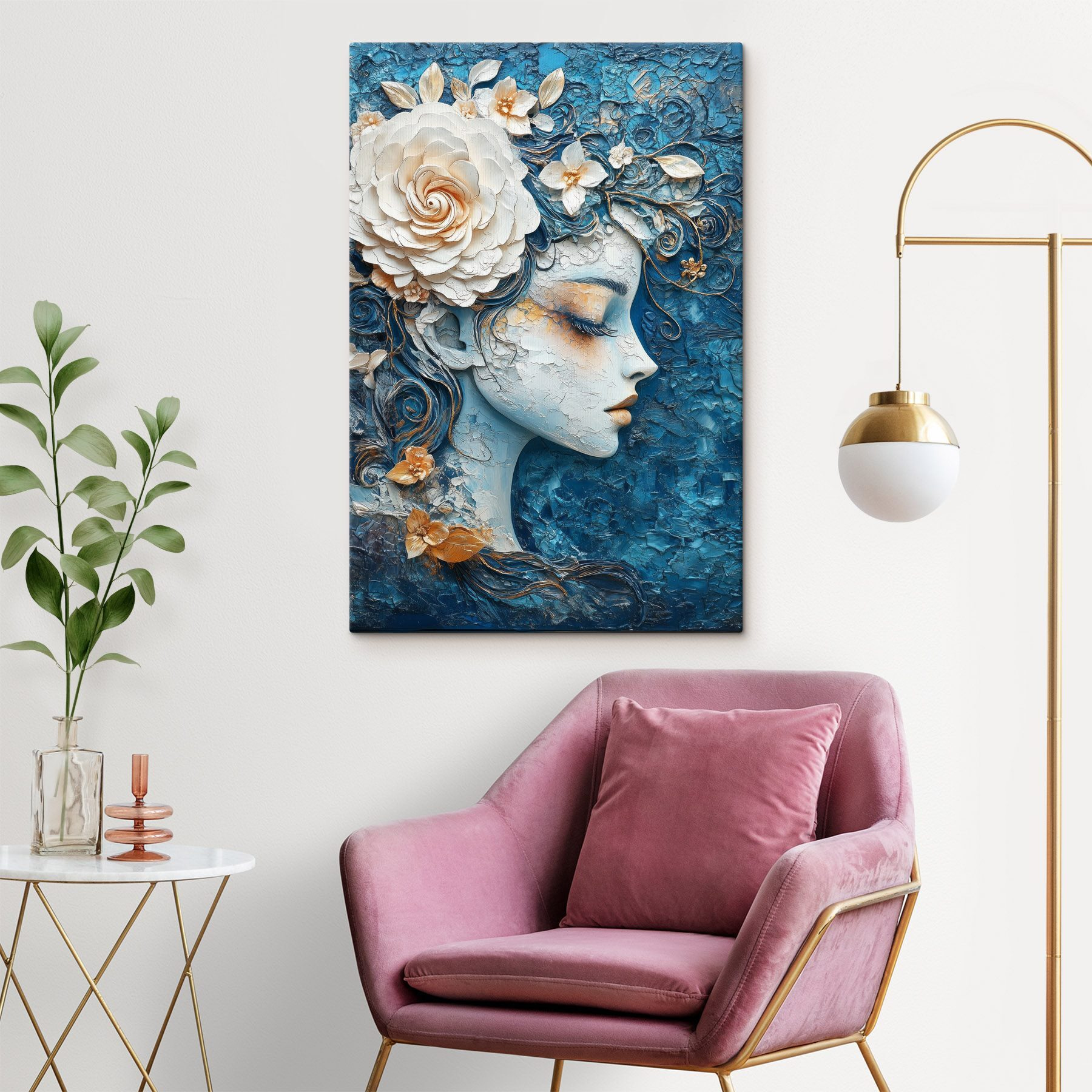 Painting of a woman with flowers in her hair Painting of a woman with flowers in her hair