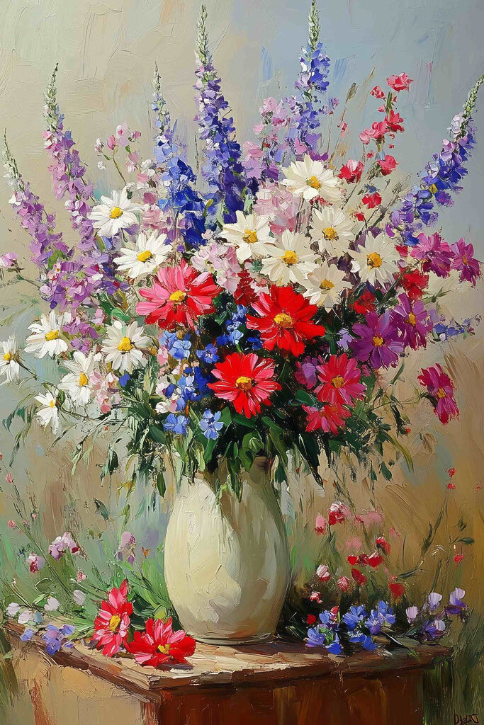 Painting of a vase of flowers