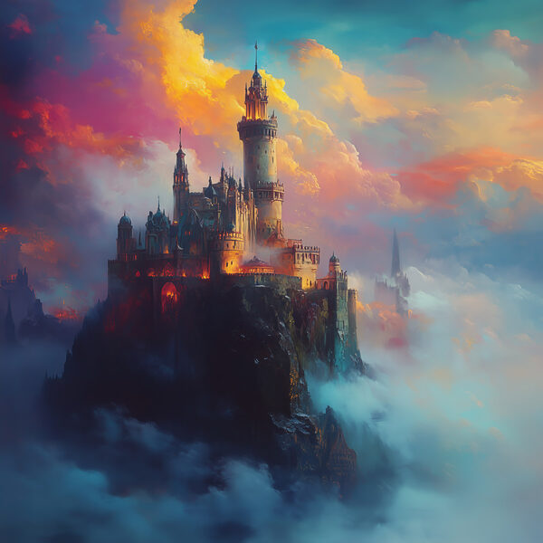 Castle on a mountain with clouds Castle on a mountain with clouds