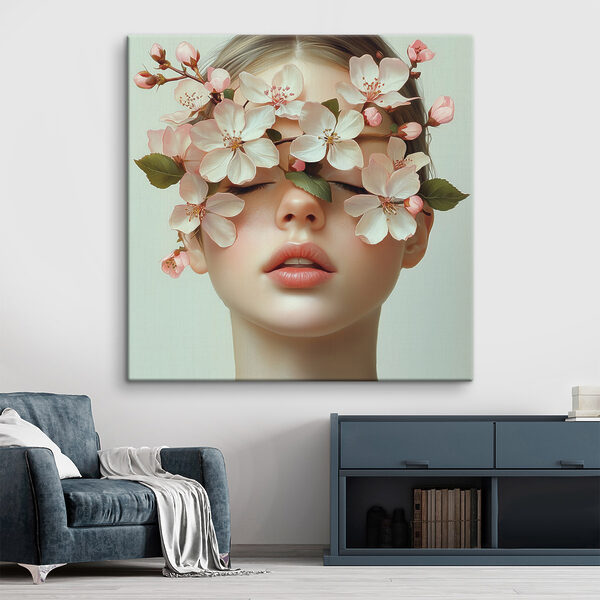 Woman with flowers on her face Woman with flowers on her face