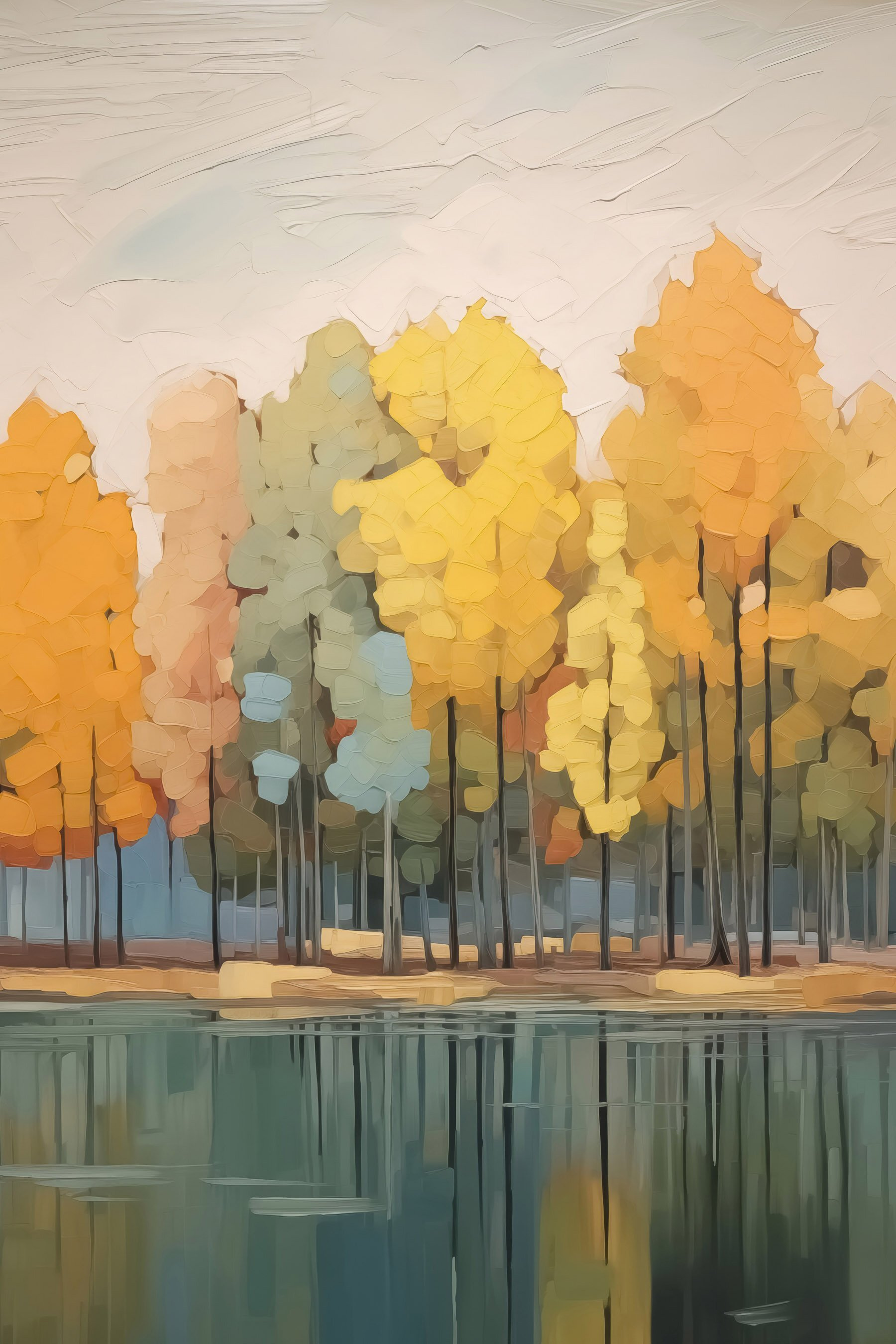 Painting of trees by water