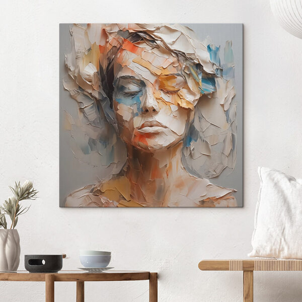 Woman's face covered in torn paper Woman's face covered in torn paper