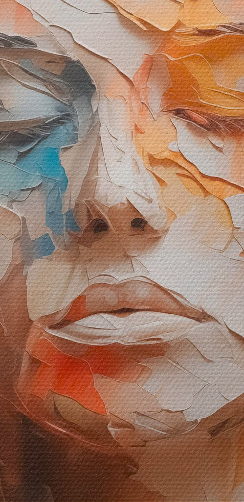 Woman's face covered in torn paper Woman's face covered in torn paper