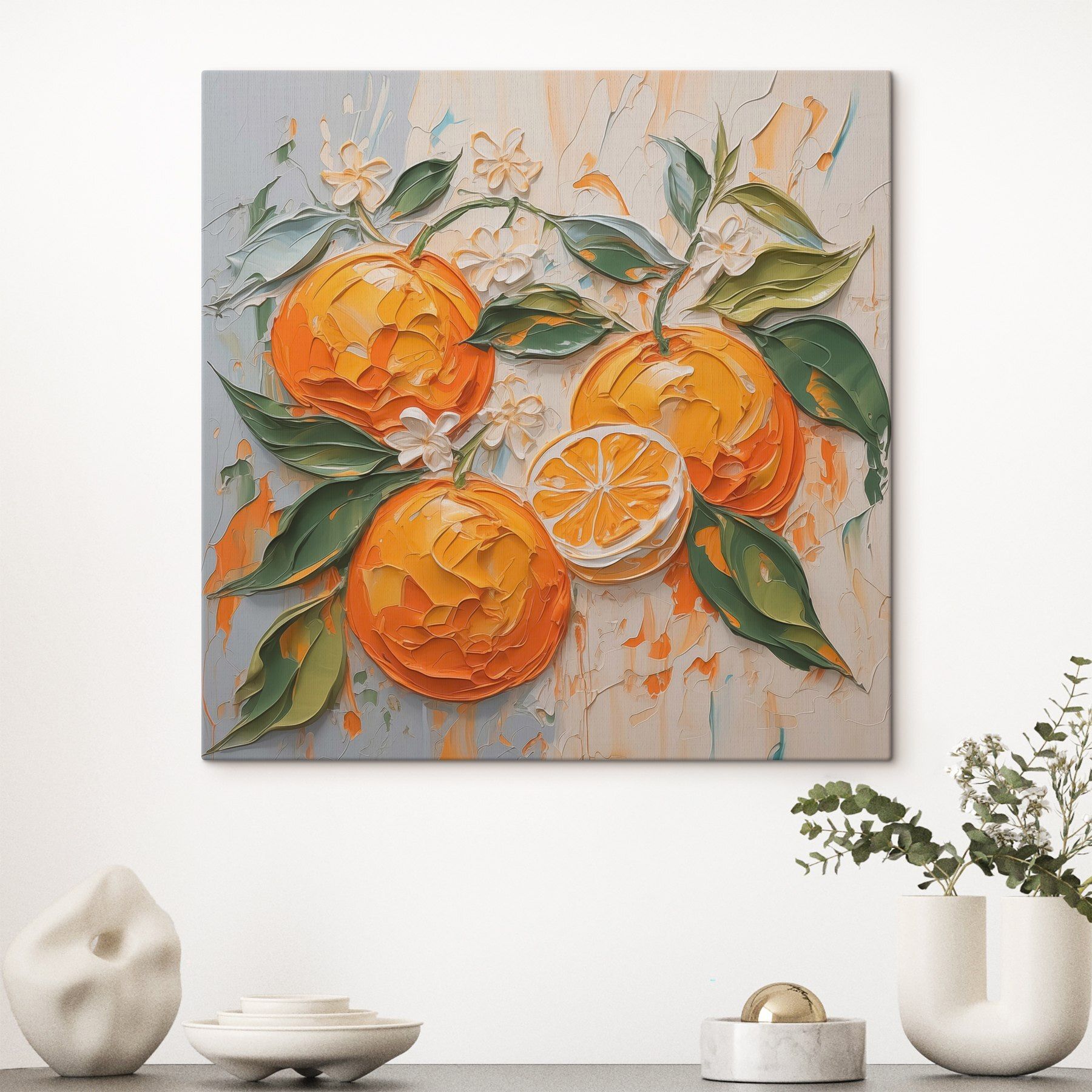 Painting of oranges and leaves Painting of oranges and leaves