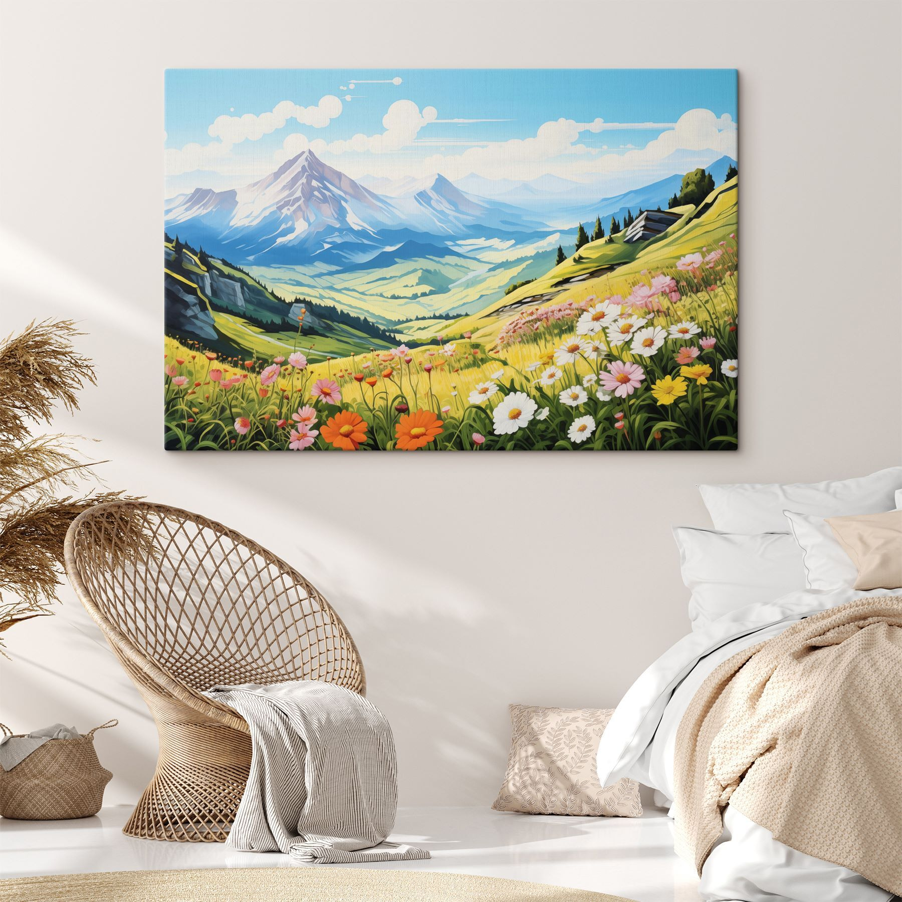 Landscape with mountains and flowers Landscape with mountains and flowers
