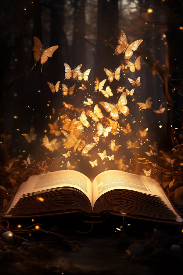 Book with butterflies flying out of it