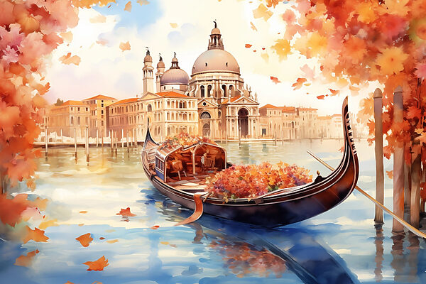 Gondola on water with a building in the background