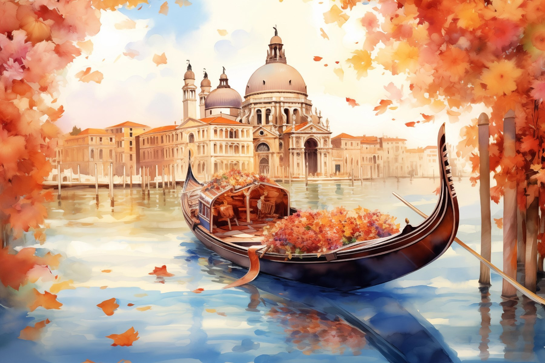 Gondola on water with a building in the background