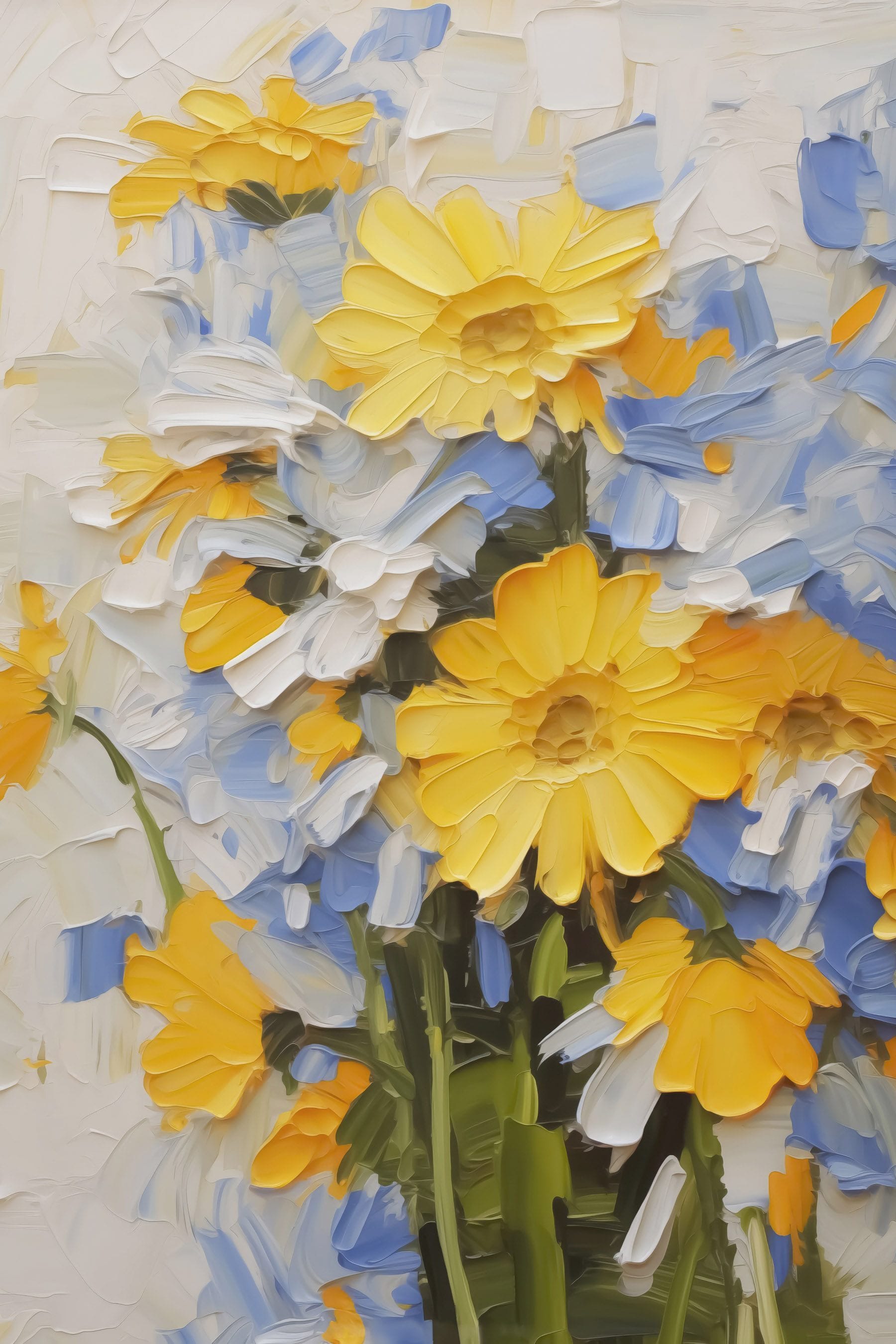 Painting of yellow and blue flowers Painting of yellow and blue flowers