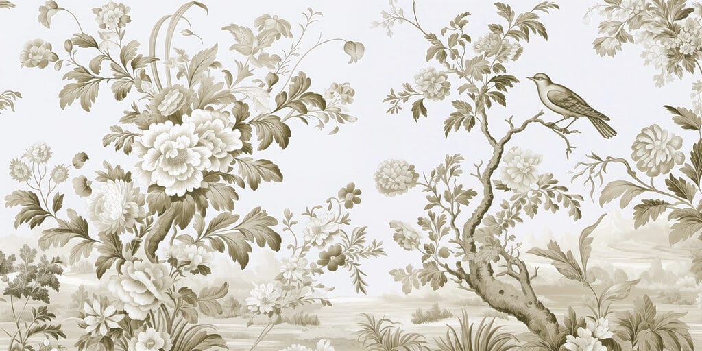 Papel pintado con flores y árboles Papel pintado con flores y árboles