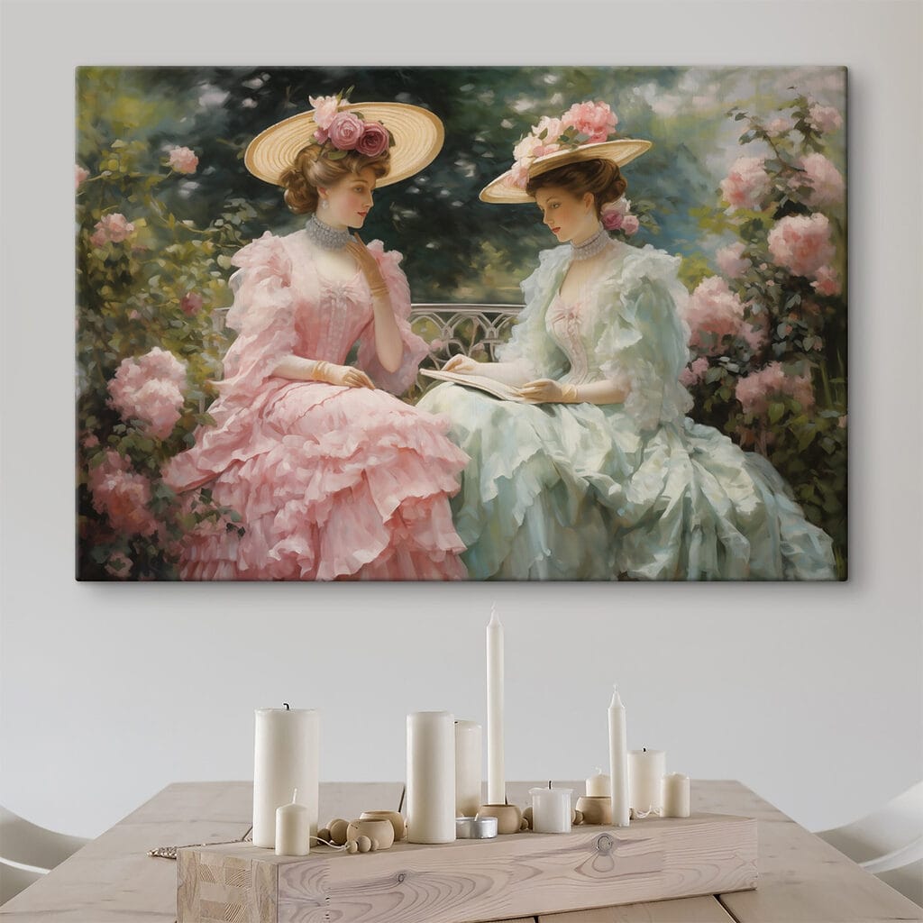 Painting of women in dresses and hats Painting of women in dresses and hats